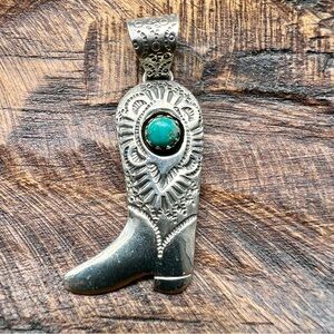 Sterling Silver Cowboy Boot Pendant Kingman Turquoise Western